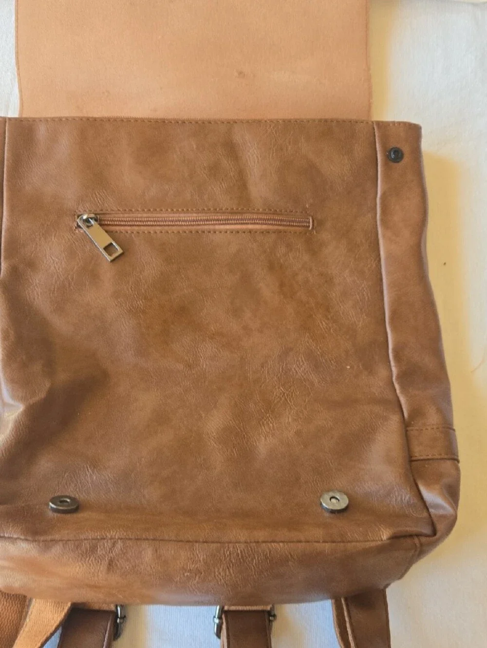 Men's Tan Leather Backpack - Classic Flap Satchel